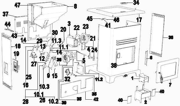Page B Diagram and Parts List for  US Stove Company Heating Stove